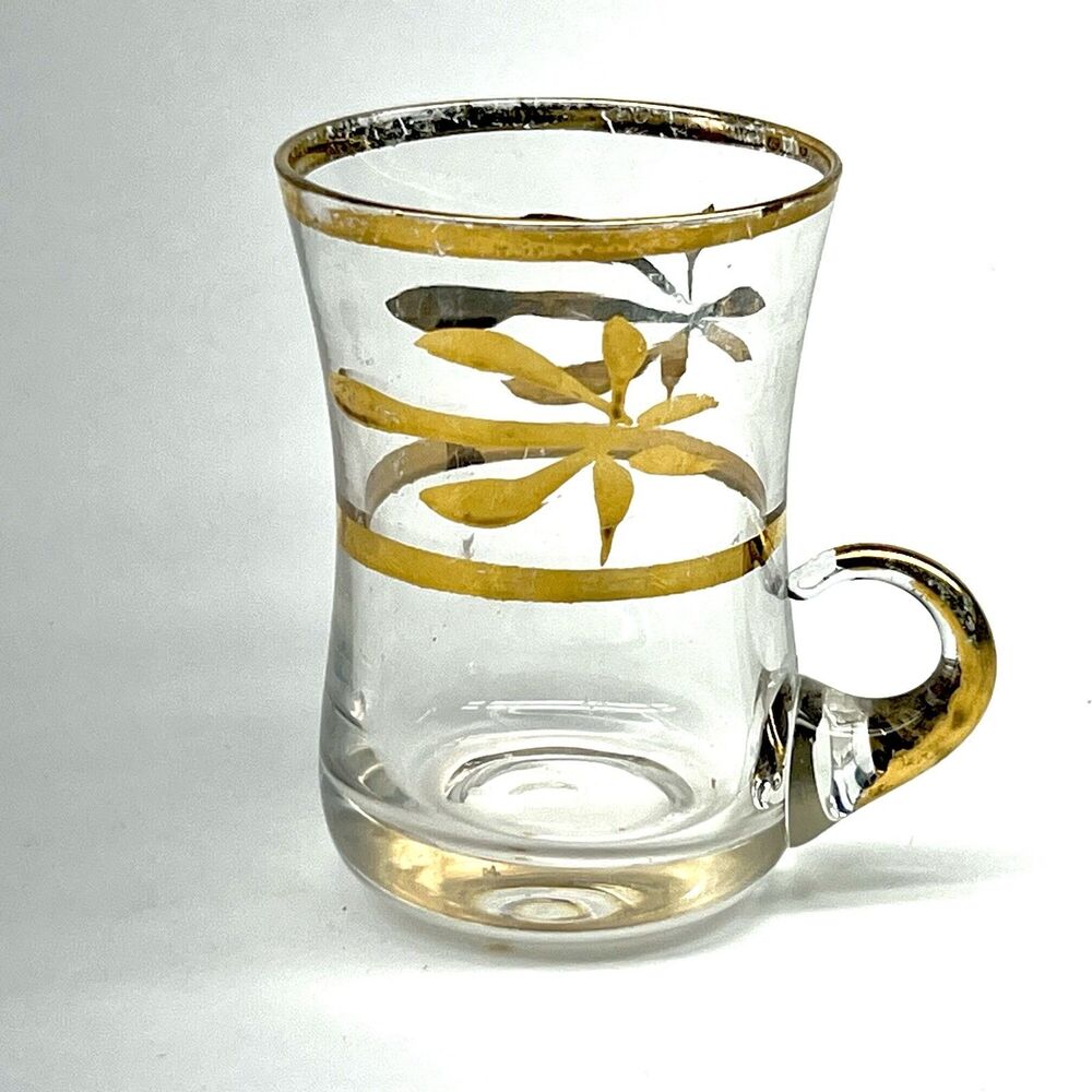 Vintage MCM Espresso/Coffee/ Shot Glass - Gold Etching Accents